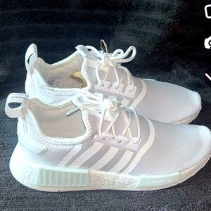 Adidas Women’s NMD R1 White with light blue accent size 8
